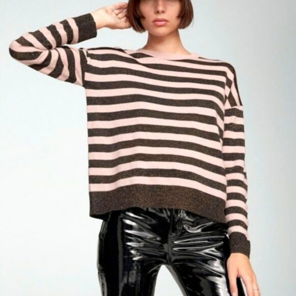 Rag & Bone Long-Sleeve Striped Sweater Crocus Pink Metallic Crewneck Y2k Bold - Picture 7 of 13